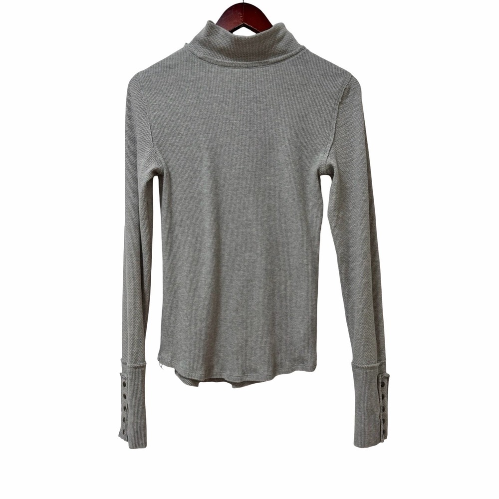 Free‎ People JoJo Thermal Turtleneck Long Sleeve Top Size M Gray Ribbed Fitted